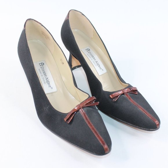 Etienne Aigner 'Bixby' Black Brown Bow Heels #123 - Picture 2 of 12